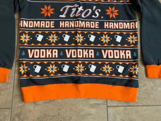 Titos Vodka Sweater Medium Ugly Christmas Sweatshirt Embroidered Logo Fair Isle