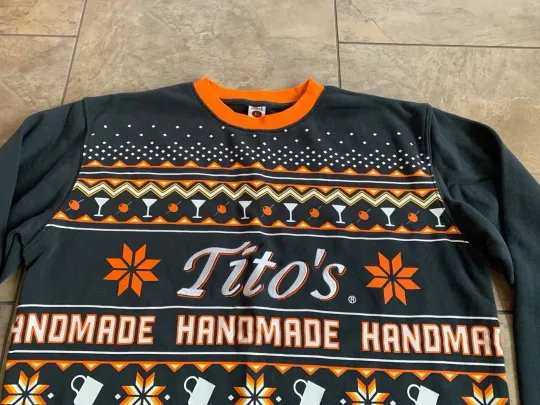 Titos Vodka Sweater Medium Ugly Christmas Sweatshirt Embroidered Logo Fair Isle