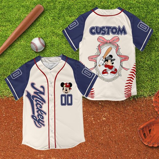 Personalized Coquette Bow Disney Mickey Mouse Vintage Baseball Jersey