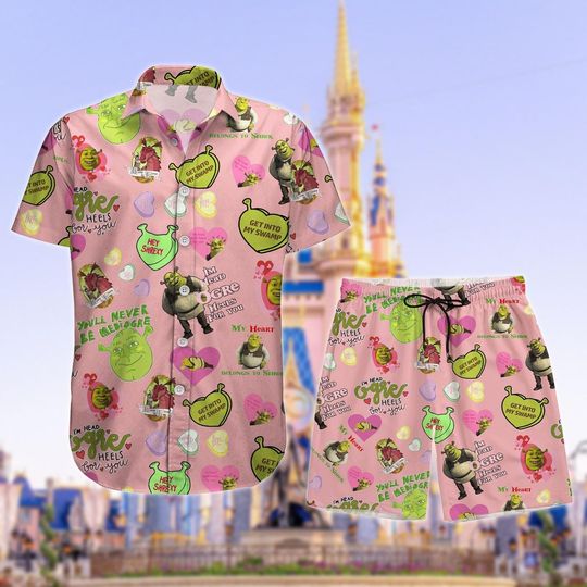 Shrek Face Button Shirt, Shrek And Fiona Shorts, Funny Shrek Shirt, Sassy Shrek Shorts, Button Up Shirt, Halloween Gift