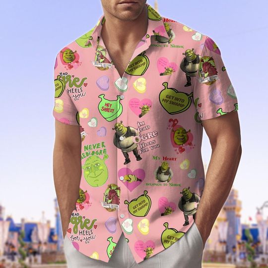 Shrek Face Button Shirt, Shrek And Fiona Shorts, Funny Shrek Shirt, Sassy Shrek Shorts, Button Up Shirt, Halloween Gift