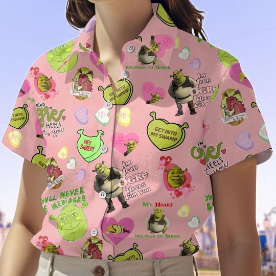 Shrek Face Button Shirt, Shrek And Fiona Shorts, Funny Shrek Shirt, Sassy Shrek Shorts, Button Up Shirt, Halloween Gift