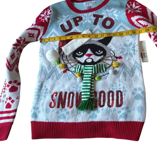 Grumpy Cat Ugly Christmas Sweater Juniors S Small Holiday Up to Snow Good