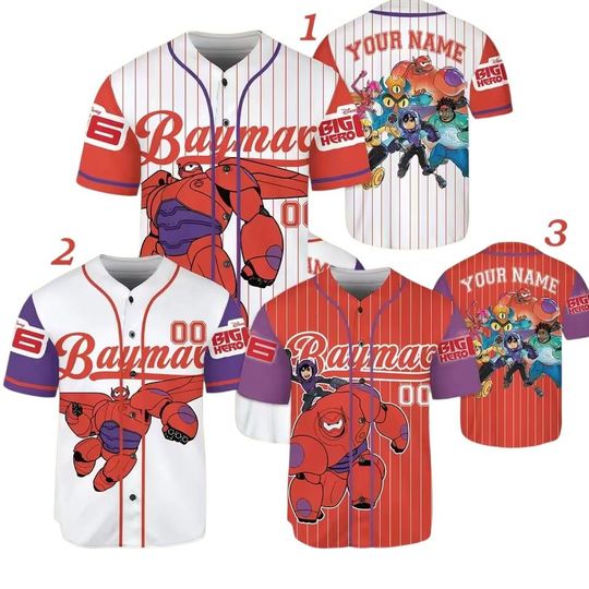 Personalized Big Hero 6 Baymax Baseball Jersey, Custom Baymax Baseball Jersey