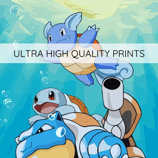 Blastoise, Wartortle & Squirtle Poket mons Poster, Anime Style Wall Art, Vertical Matte Poster