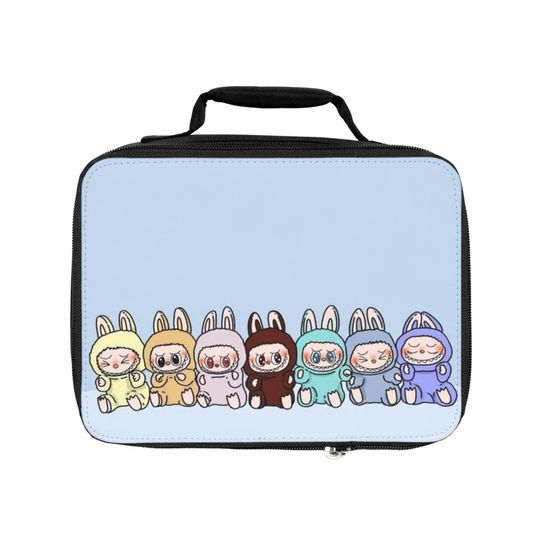 Blue Labubu Kids Lunch Bag, Insulated School Tote with Animal Theme