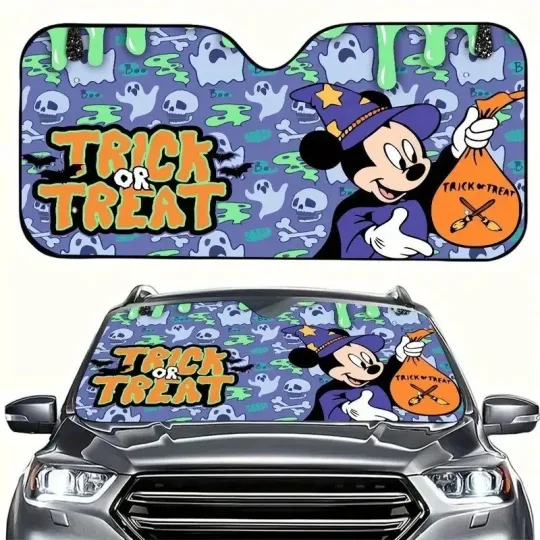 Mickey Witch Trick Or Treat Halloween Pumpkin Car Windshield Sun Shade 3D