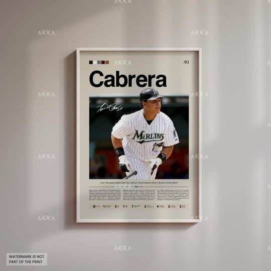 Miguel Cabrera Poster, Florida Marlins Wall Art Print, Framed Baseball Decor