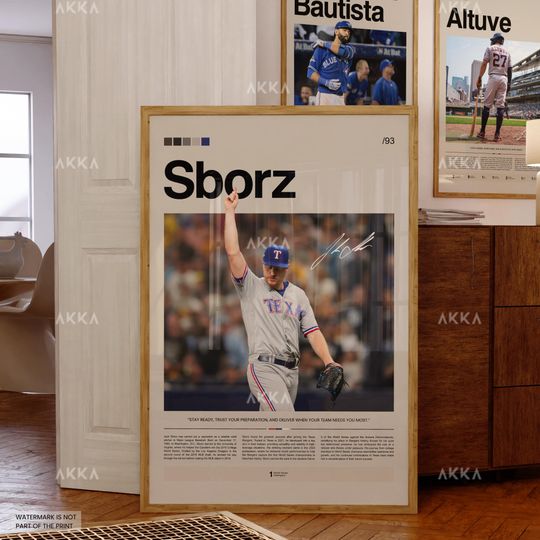 Josh Sborz Poster, Texas Rangers Wall Art Print, Framed Baseball Decor