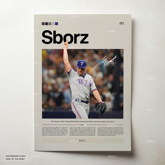 Josh Sborz Poster, Texas Rangers Wall Art Print, Framed Baseball Decor