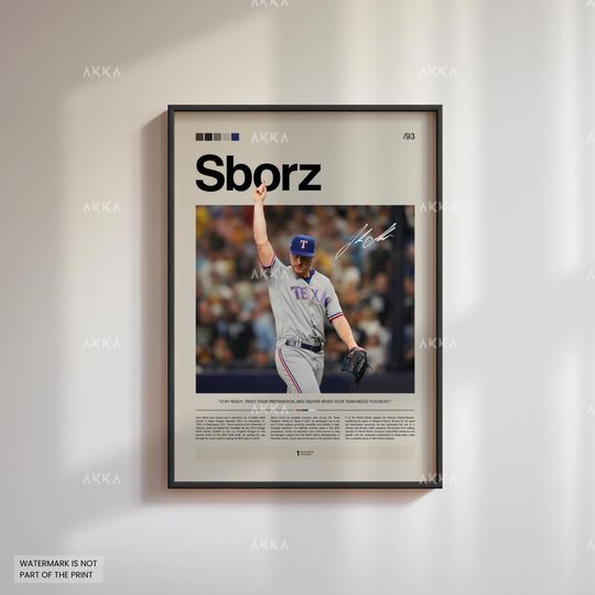 Josh Sborz Poster, Texas Rangers Wall Art Print, Framed Baseball Decor