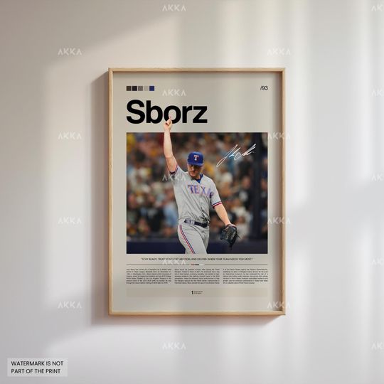 Josh Sborz Poster, Texas Rangers Wall Art Print, Framed Baseball Decor