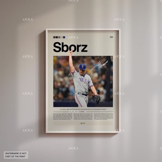 Josh Sborz Poster, Texas Rangers Wall Art Print, Framed Baseball Decor