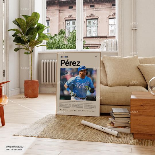Salvador Prez Poster, Kansas City Royals Wall Art Print, Framed Baseball Decor
