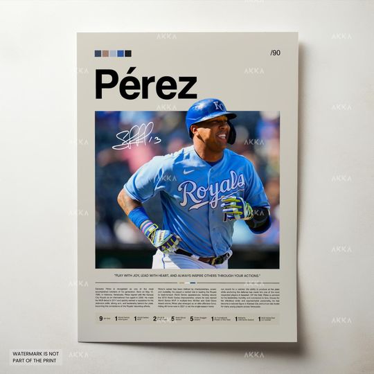 Salvador Prez Poster, Kansas City Royals Wall Art Print, Framed Baseball Decor