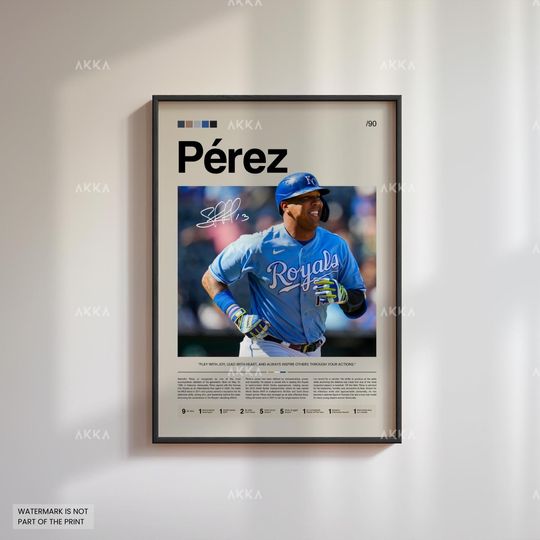 Salvador Prez Poster, Kansas City Royals Wall Art Print, Framed Baseball Decor
