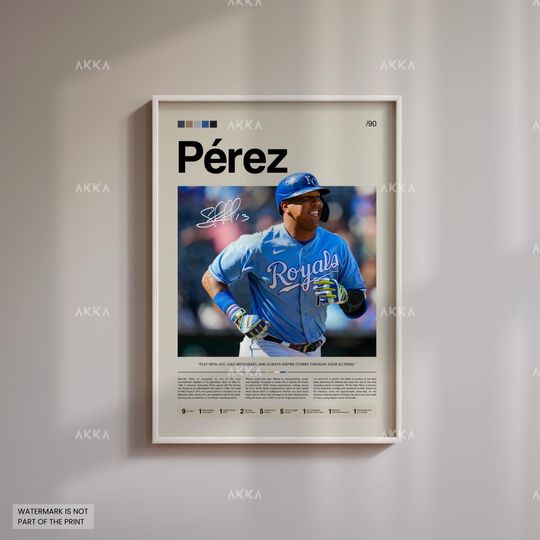 Salvador Prez Poster, Kansas City Royals Wall Art Print, Framed Baseball Decor
