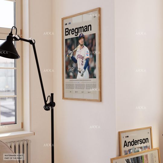 Alex Bregman Poster, Houston Astros Wall Art Print, Framed Baseball Decor