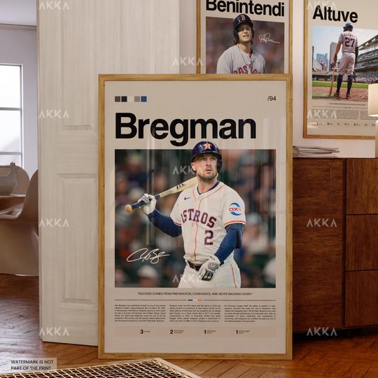 Alex Bregman Poster, Houston Astros Wall Art Print, Framed Baseball Decor