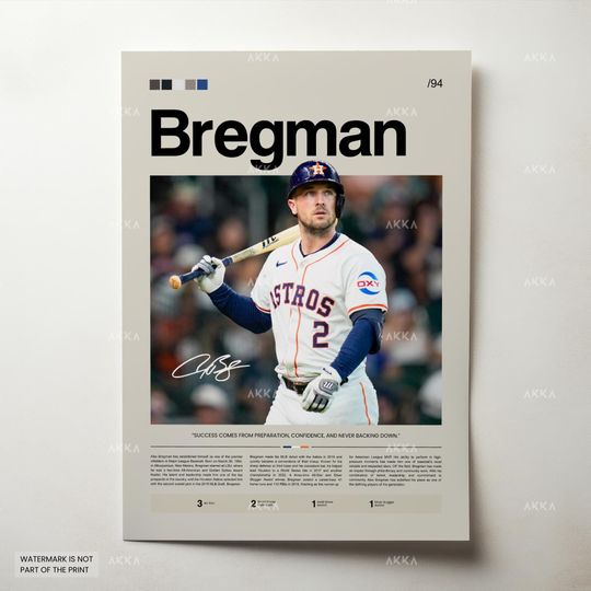 Alex Bregman Poster, Houston Astros Wall Art Print, Framed Baseball Decor