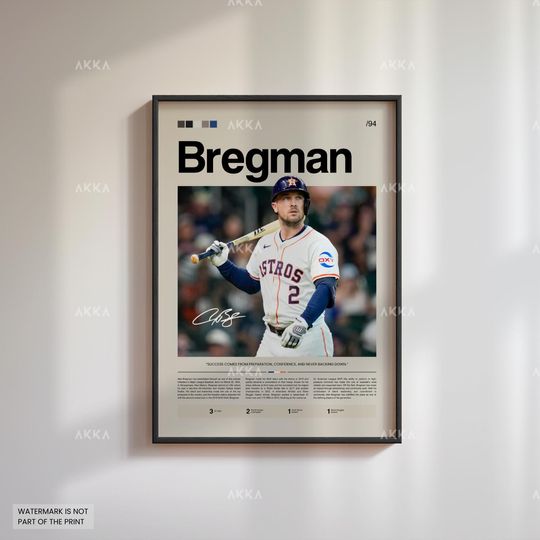 Alex Bregman Poster, Houston Astros Wall Art Print, Framed Baseball Decor