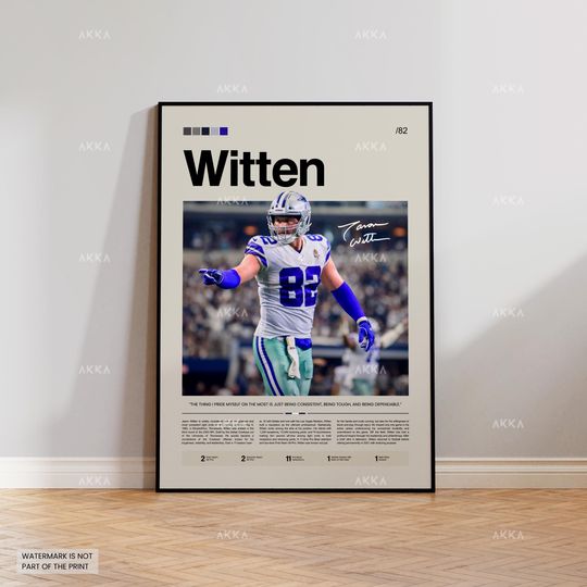 Jason Witten Poster, Witten Cowboys Print, Framed Witten Dallas Art, Witten Wall Decor, Dallas Cowboys Print Fan Gift Idea, Witten Art