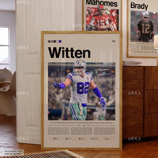 Jason Witten Poster, Witten Cowboys Print, Framed Witten Dallas Art, Witten Wall Decor, Dallas Cowboys Print Fan Gift Idea, Witten Art