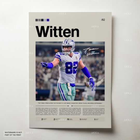 Jason Witten Poster, Witten Cowboys Print, Framed Witten Dallas Art, Witten Wall Decor, Dallas Cowboys Print Fan Gift Idea, Witten Art