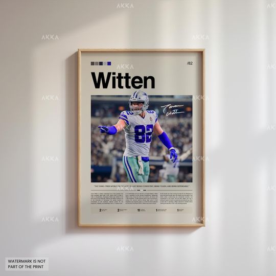 Jason Witten Poster, Witten Cowboys Print, Framed Witten Dallas Art, Witten Wall Decor, Dallas Cowboys Print Fan Gift Idea, Witten Art