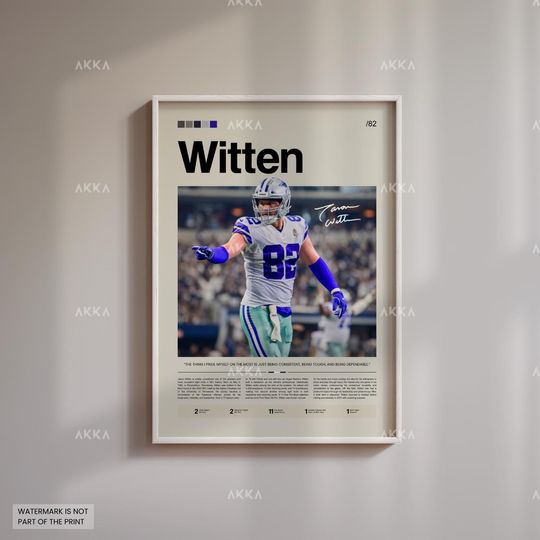 Jason Witten Poster, Witten Cowboys Print, Framed Witten Dallas Art, Witten Wall Decor, Dallas Cowboys Print Fan Gift Idea, Witten Art