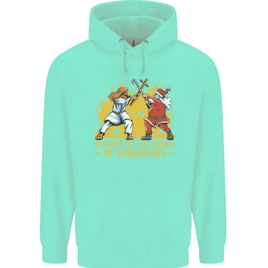 Santa vs Jesus Funny Christmas Hoodie for Men