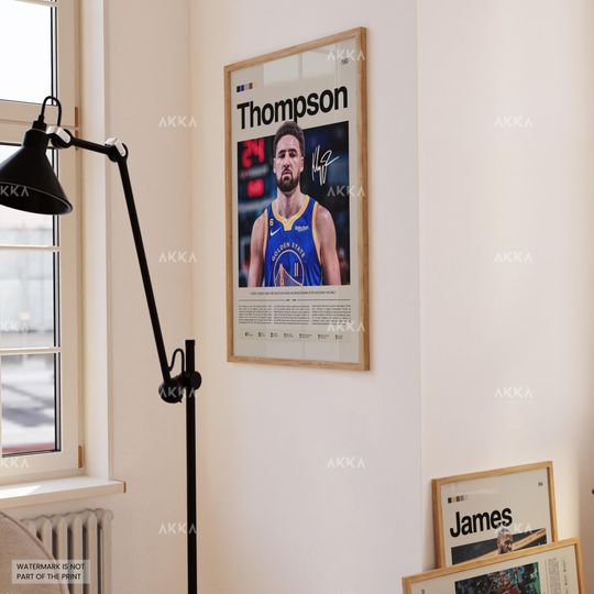 Klay Thompson Poster, Thompson Warriors Print, Framed Thompson Golden State Art, Golden State Warriors Fan Gift Idea, Decor