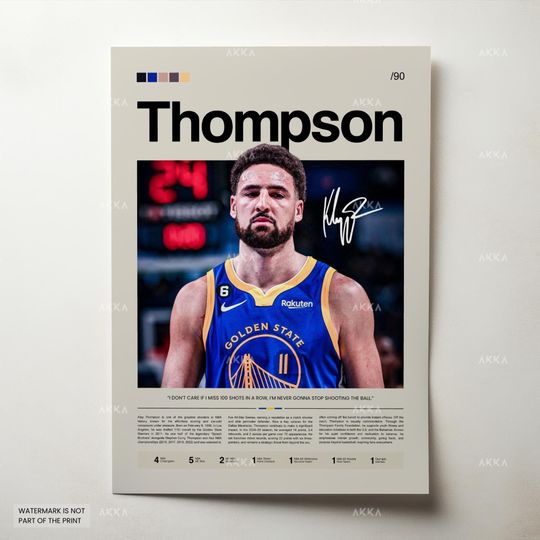 Klay Thompson Poster, Thompson Warriors Print, Framed Thompson Golden State Art, Golden State Warriors Fan Gift Idea, Decor