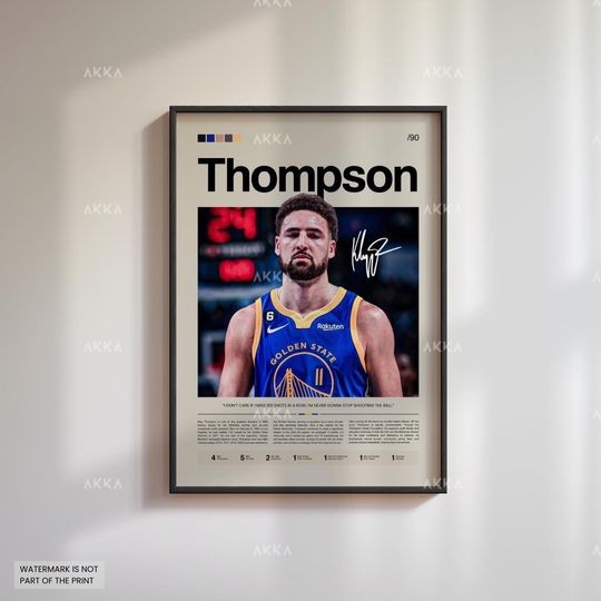 Klay Thompson Poster, Thompson Warriors Print, Framed Thompson Golden State Art, Golden State Warriors Fan Gift Idea, Decor
