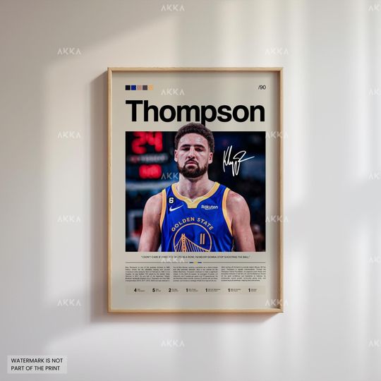 Klay Thompson Poster, Thompson Warriors Print, Framed Thompson Golden State Art, Golden State Warriors Fan Gift Idea, Decor