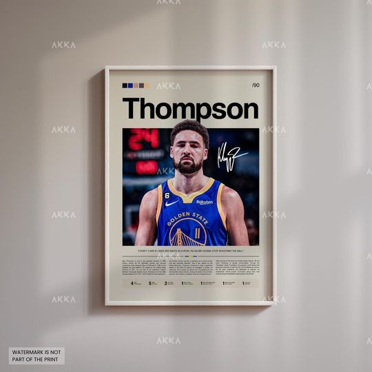 Klay Thompson Poster, Thompson Warriors Print, Framed Thompson Golden State Art, Golden State Warriors Fan Gift Idea, Decor