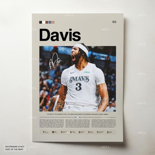 Anthony Davis Poster, Davis Dallas Print, Framed Davis Mavericks Art, Dallas Mavericks Fan Gift Idea, Anthony Davis Wall Art, Decor