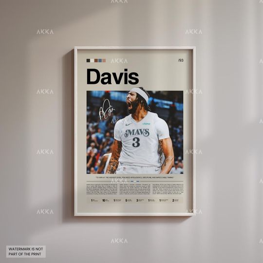 Anthony Davis Poster, Davis Dallas Print, Framed Davis Mavericks Art, Dallas Mavericks Fan Gift Idea, Anthony Davis Wall Art, Decor