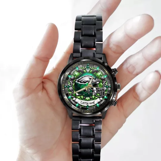 Philadelphia Eagles football Personalized Black Stainless Steel Watch Gift For Fan