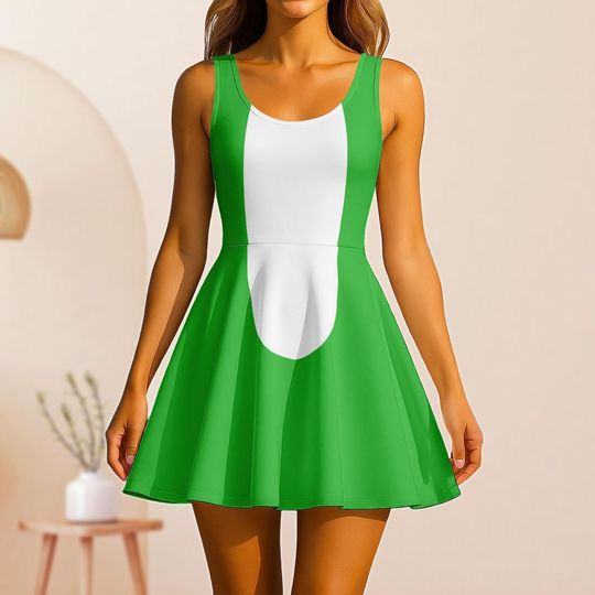 Yoshi Cosplay Skater Dress, Super Mario Women Dress, Nintendo Gamer Halloween Costume, Mario Bros Casual Dress, Fun Cartoon Party Dress