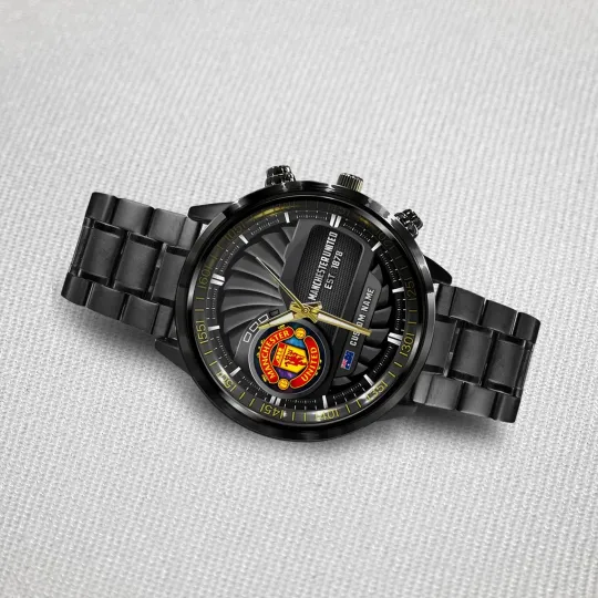 Manchester United EPL Personalized Black Stainless Steel Watch Gift For Fans