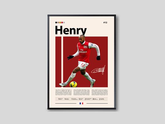 Thierry Henry Arsenal & France Football Legend Poster, Premier League Icon Wall Art, Gunners Striker Memorabilia Print