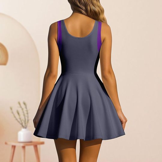 Waluigi Cosplay Skater Dress, Super Mario Women Dress, Video Gamer Halloween Costume, Mario Bros Comfort Dress, Fun Cartoon Party Dress