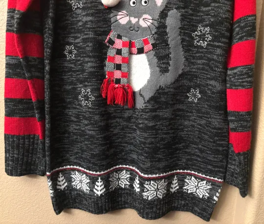 Women’s No Boundaries – Grey Cat Ugly Christmas Sweater