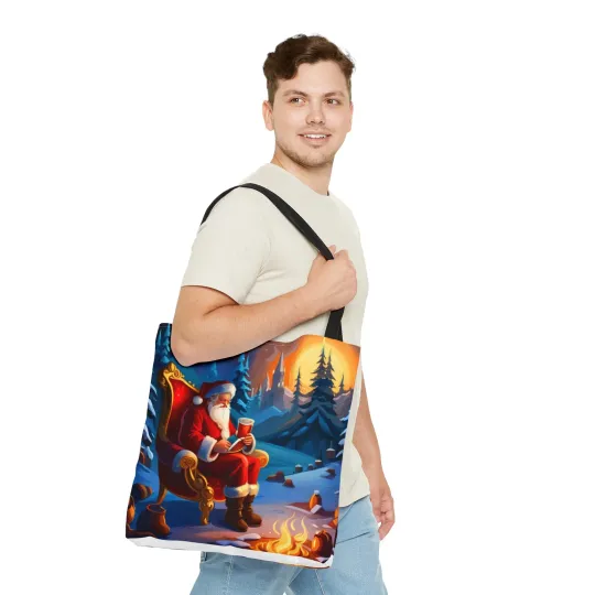 Christmas Santa by the Fire Tote Bag