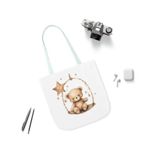 Brown Teddy Bear Polyester Canvas Tote Bag (AOP)