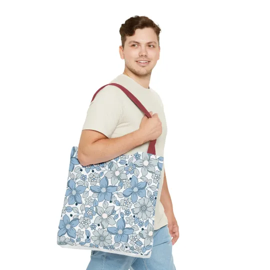 Blue And Grey Flowers Tote Bag (AOP)