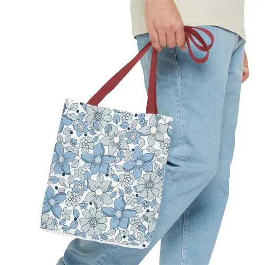 Blue And Grey Flowers Tote Bag (AOP)