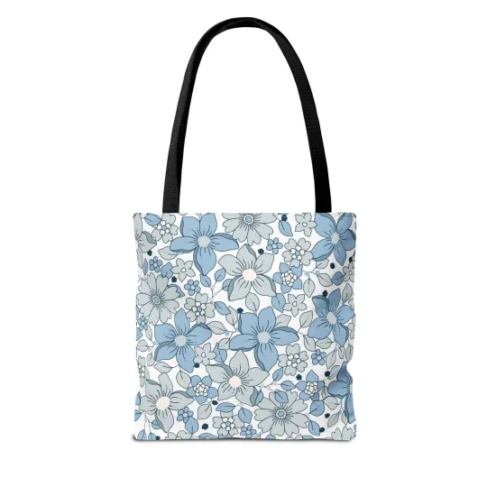 Blue And Grey Flowers Tote Bag (AOP)