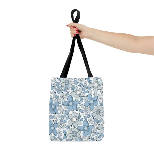Blue And Grey Flowers Tote Bag (AOP)